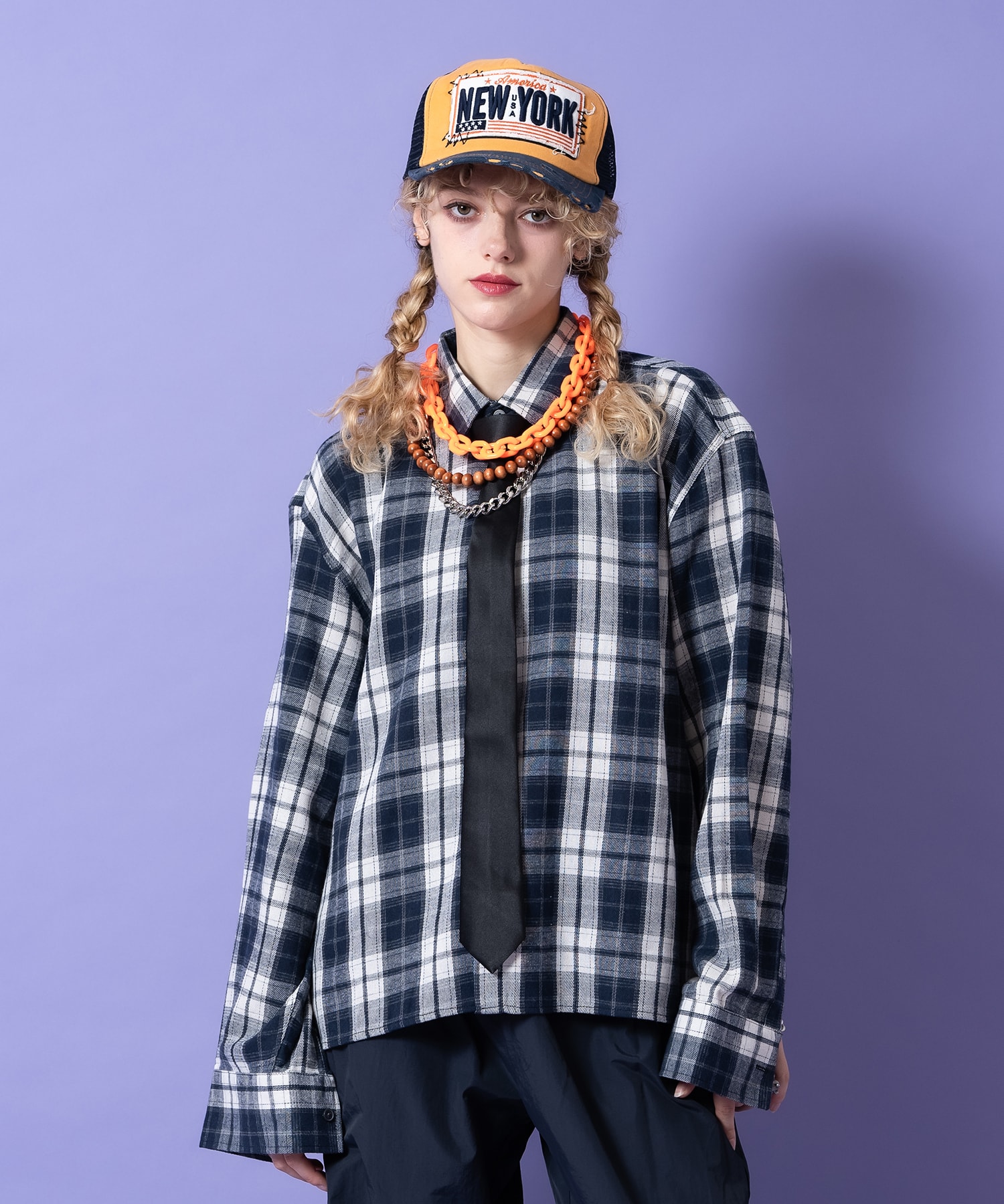 a.p.o.v. オーバーサイズクロップド丈チェックネルシャツ / ユニセックス メンズ レディース ルーズ 短丈 柄 ブラウス 長袖 フランネル