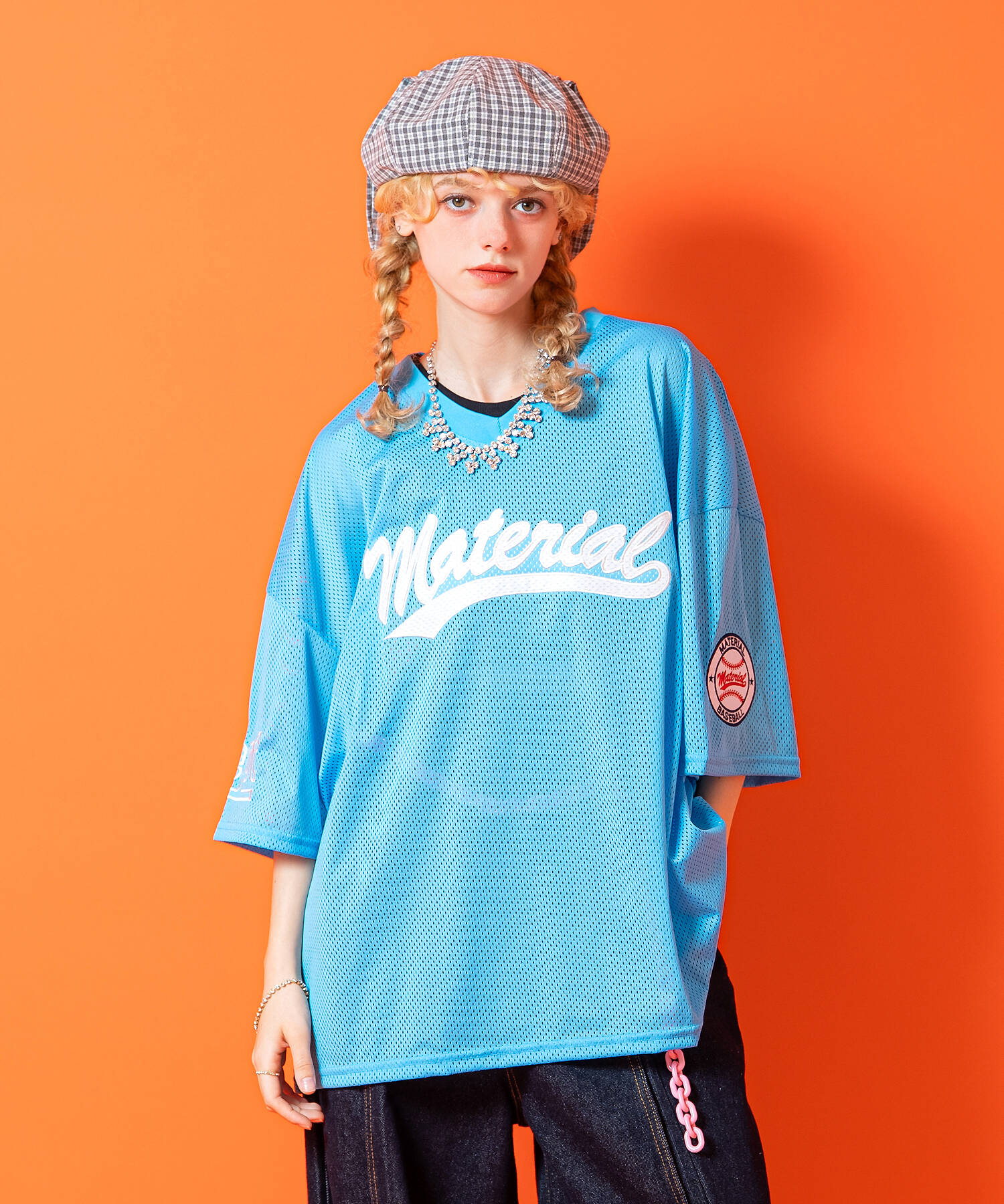 ロゴ刺繍ベースボールスタイルワッペンオーバーサイズメッシュゲームシャツ / ユニセックス 半袖Tシャツ カットソー フットボールシャツ｜ankoROCK