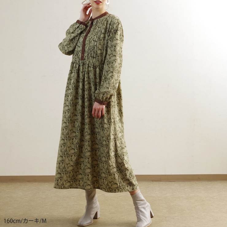 楽天市場 Sale セール ワンピース 長袖 きれいめ ロング ロングワンピース レディース ファッション 春 冬 30代 代 ペイズリー バンドカラー パイピング カジュアル アンルル