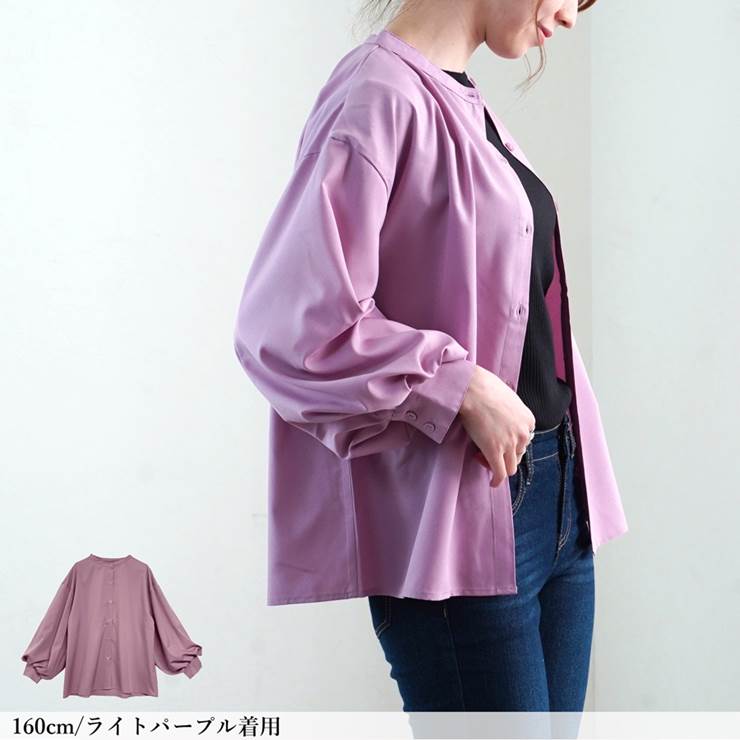 楽天市場 トップス シャツ ブラウス きれいめ レディース ファッション 冬 春 30代 代 バンドカラー ボリュームスリーブ 通勤 オフィス 無地 春カラー アンルル