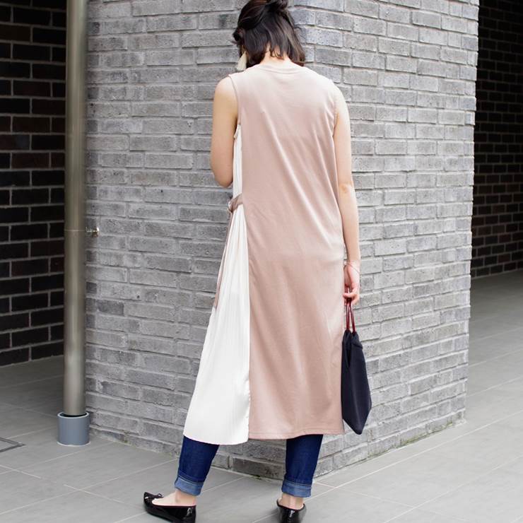 楽天市場 ワンピース 春 きれいめ 大人 レディース ファッション ゆったり 体型カバー 30代 代 ロングワンピース サイドプリーツ ノースリーブ 夏 アンルル Anlulu プチプラ アンルル