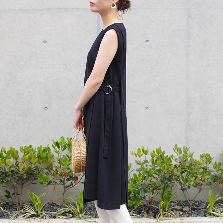 楽天市場 ワンピース 春 夏 レディース ファッション ロングワンピース サイドベルト シンプル ノースリーブ 大人カジュアル プチプラ アンルル