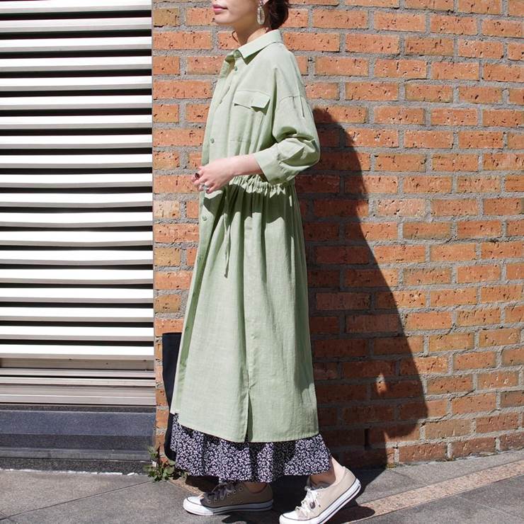 楽天市場 ワンピース 春 長袖 レディース ファッション シャツワンピ ロングワンピース ロング丈 ロングシャツ リネン 30代 40代 きれいめ 夏 無地 体型カバー 七分袖 プチプラ アンルル