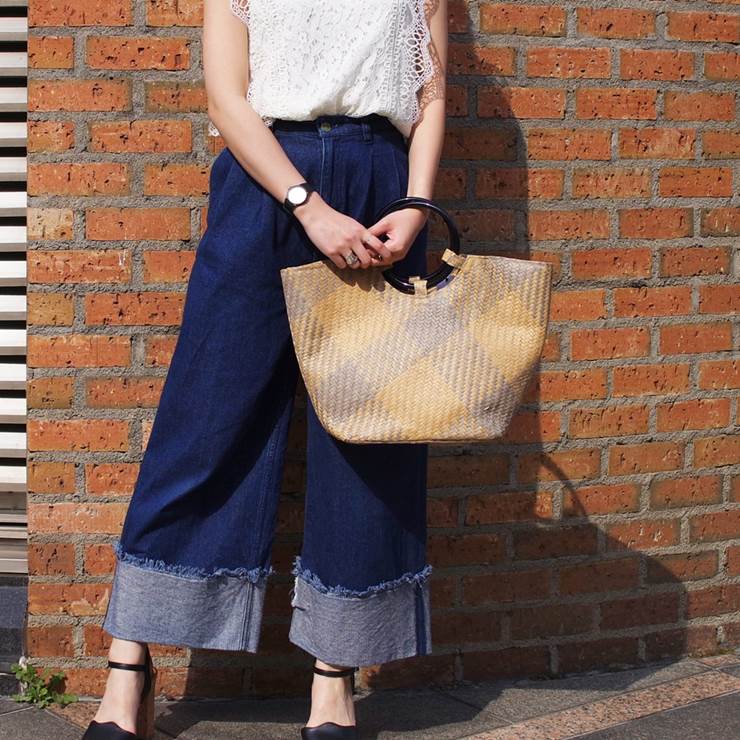 楽天市場 かごバッグ ペーパーバッグ レディース ファッション 30代 40代 春 夏 チェック ナチュラル リング ポケット付き カジュアル アンルル Anlulu プチプラ アンルル