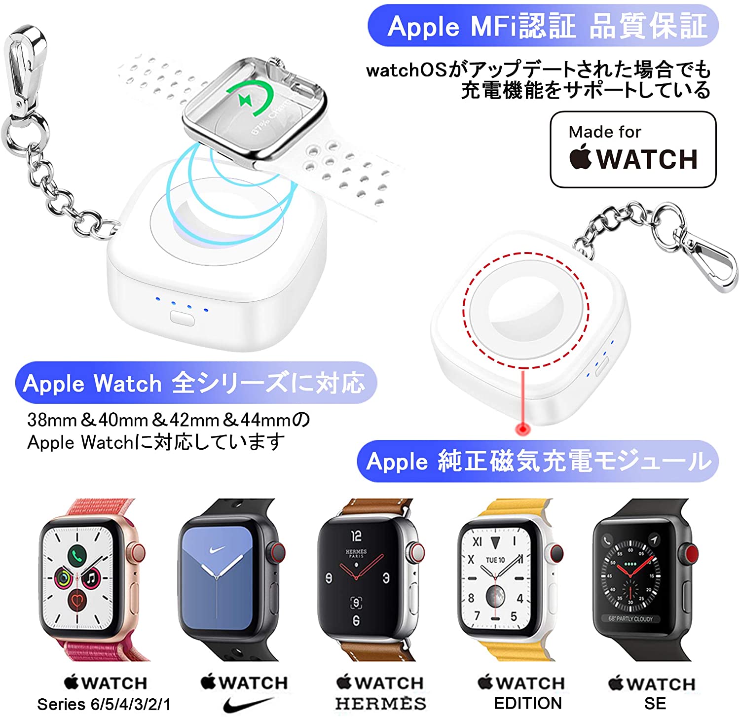 楽天市場 送料無料 Apple Watch ワイヤレス充電器 Apple Mfi認証 Apple Watch モバイルバッテリー 1000mah 容量 アップルウォッチ純正磁気充電器 持ち運び便利 Iwatchモバイルバッテリー Apple Watch Series 6 5 4 3 2 Anna House