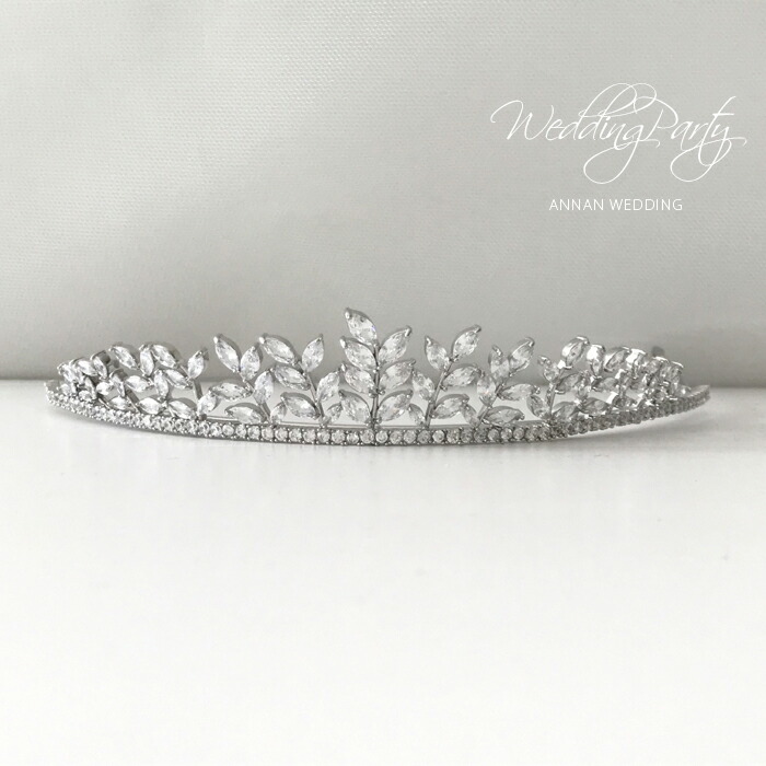大き目のティアラ リーフ パールが上品 結婚式 ジルコン 挙式 ウェディング ビジュー プリンセス 王冠 ダイヤモンド風 大きめティアラ Andapt Com