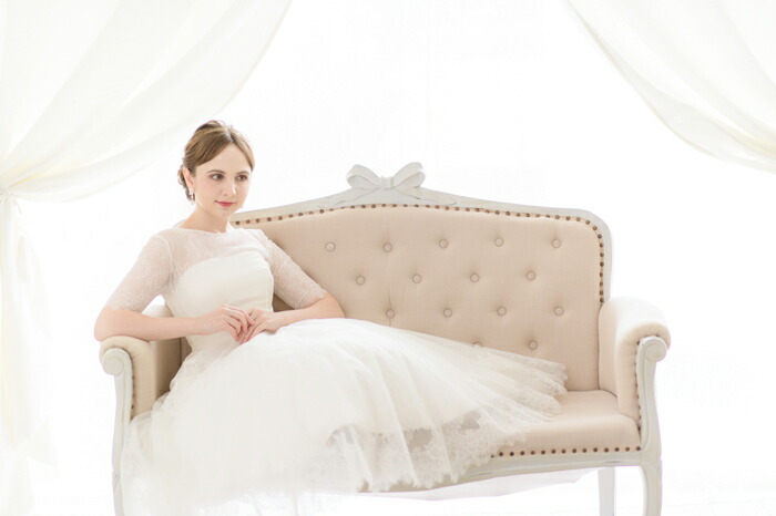 フィット フレアのミモレ Chayさんご試着 ウエディングドレス ミモレ 二次会 花嫁ドレス 二次会ドレス ミモレ ウエディングドレス ミニミモレ丈 ウェディングミディアム アンクル丈 ミモレ丈 ウェディングドレス Bla Org Bw