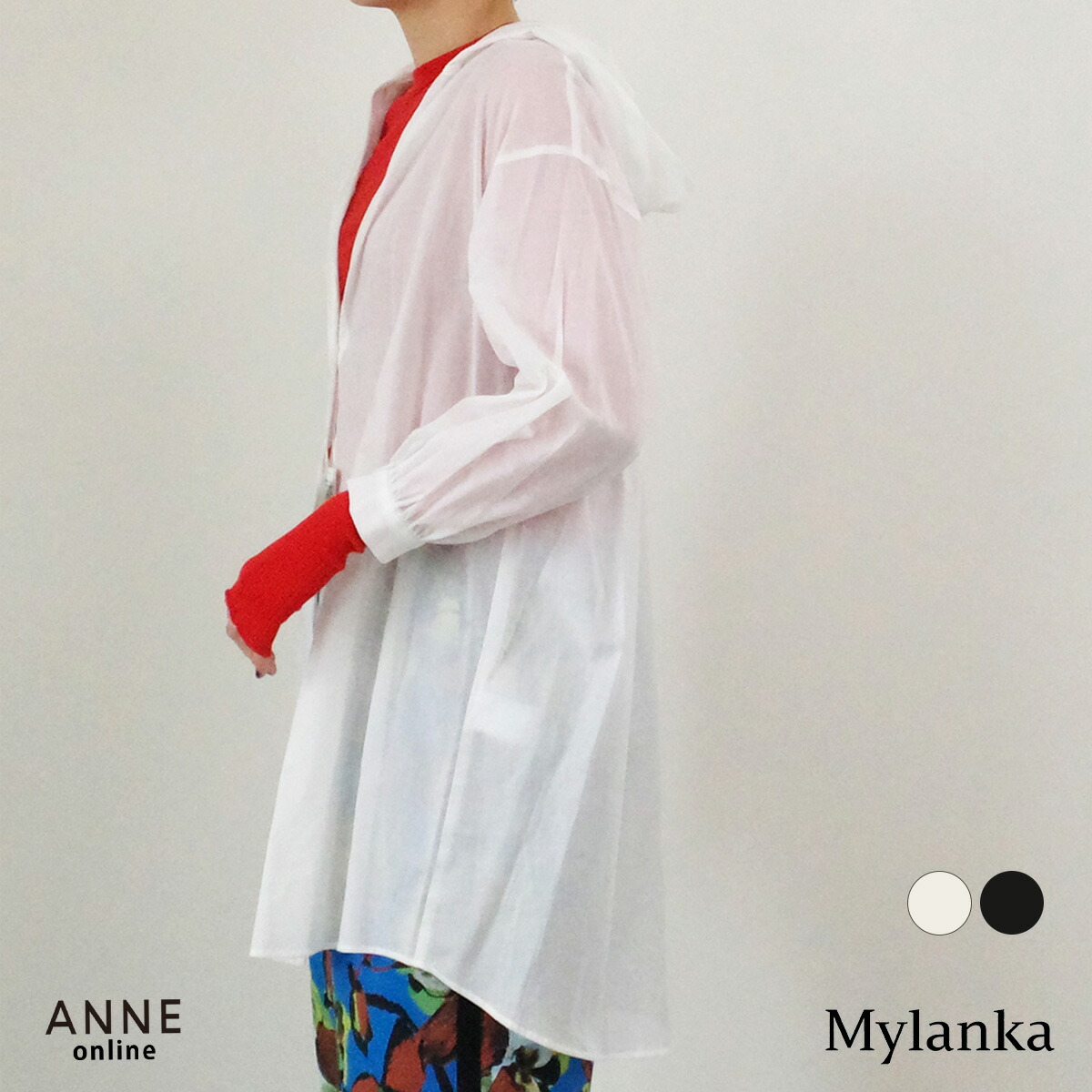 ポイント20倍！ MyLanka ミランカ フードジャケット │ レディース 綿ローン 羽織り 体型カバー 日除けアウター きれいめ 軽い 上品 透け感 シースルー