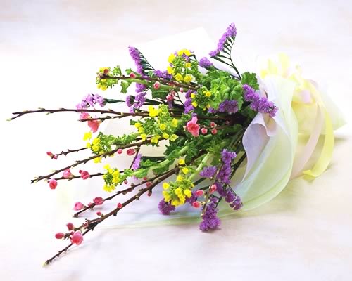 楽天市場 ひな祭り 花 ギフト菜の花と桃の花束 いつもアンのお花屋さん