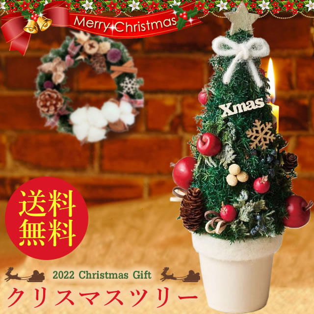 【クリスマス特集】クリスマスツリー クリアケース付き ギフト 手作り 国産 28cm 木 スギ りんご お手頃 サイズ ドライフラワー プリザーブドフラワー クリスマス Xmas プレゼント 部屋 玄関 インテリア 家族 女性 友人 開店祝い お祝い