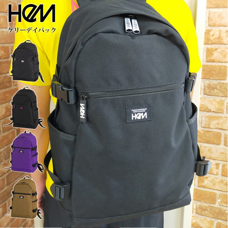 Hem ヘム デイパック型 バックパック リュック リュックサック デイパック バッグ 旅行バッグ アウトドア ブラック 黒 ブランド メンズ ユニセックス レディース ロゴ かっこいい かわいい 女子 男子 男女兼用 高校生 中学生 男性 大学生 Sgcc Bm