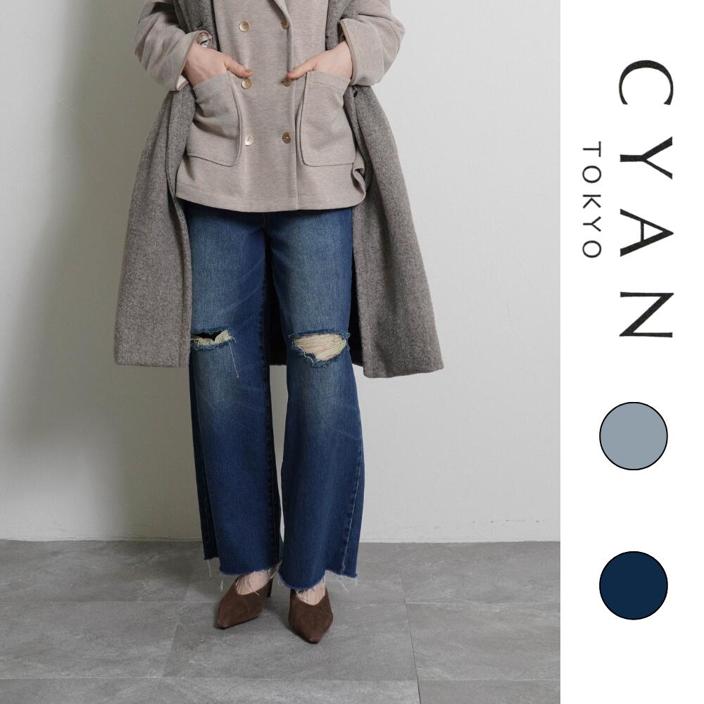 尖んがり10倍 【取っておく】CYAN シアン CYAN tokyo 2026 AW VOL.1 クラッシュデニムヴィンテージワイド 604494【2026年8月下旬より順次送りとどける】 レディースファッション-ボトムス-パンツ