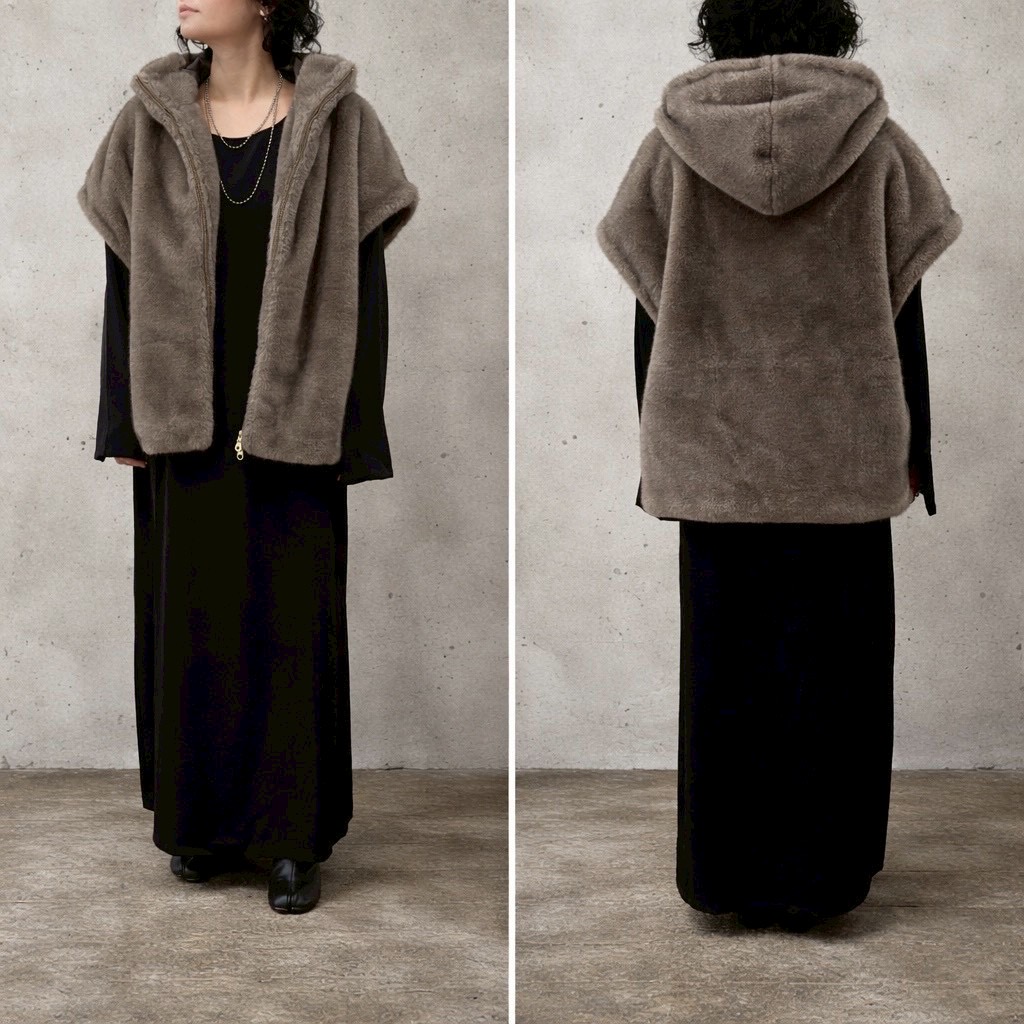 尖んがり10倍 【取って置く】siro de labonte シロ シロデラボンテ 2026 AW eco fur hoody vest R643312【2026年9月下旬より順次送りとどける】 トップス-ベスト・ジレ