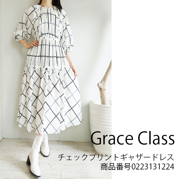 0223131224,Grace Class,グレースクラス,チェックプリントギャザー