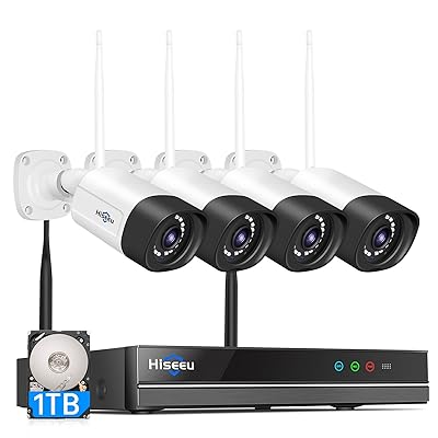 新品未使用　Hiseeu ワイヤレスセキュリティシステム 4台カメラ 1TB Hiseeu Wireless Security System w/ 4 Cameras, 2 Way Audio