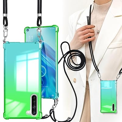OPPO Reno3 A ケース ショルダー クリア Reno 3A カバー 耐衝撃 TPU 肩がけ 首掛け 紐付き 薄型 縄掛け ケース 斜めかけケース 軽量 取り外し可能 調節可能な ショルダー 肩がけ 首掛け 紐付き 緑緑+縄掛け-ブラック 0画像
