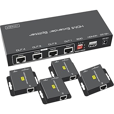 【4有線LAN 同時出力】HDMI 分配 エクステンダー EX714 50Mまで 延長器 Splitter Extender CAT6 延長 HDMI RJ45 エクステンダー 延長 分配器 1080P 延長機 CAT6 7 対応 TX 4RX 送受|Annie Store