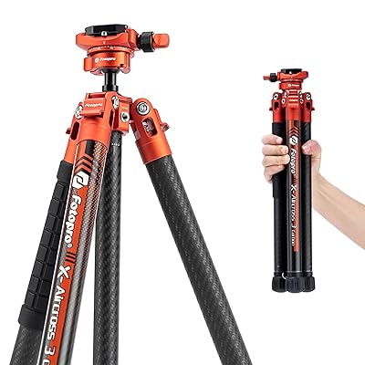 Fotopro カーボン三脚 ５段調節 カメラ 三脚 152CM 0.81kg 軽量 旅行 三脚 カメラ DSLR 荷重最大10kgまで バッグ & 隠し式携帯電話ホルダー付き X-Aircross 3 Lite オレンジ｜Annie Store