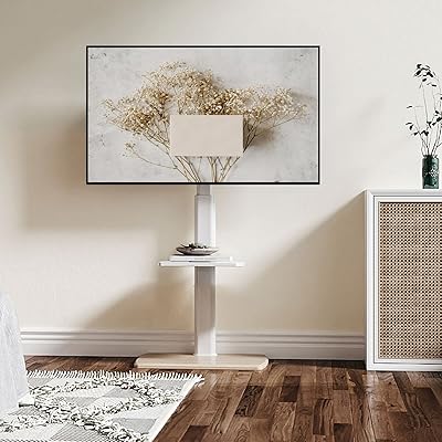 FITUEYES テレビスタンド ハイタイプ tvスタンド 32~70インチに対応 壁寄せ テレビ台 幅60cmの木製台座 耐荷重40kg VESA600x400mmまで 高さ調整可能 左右首振り可能 棚板付き 木目調 ホワイト|Annie Store
