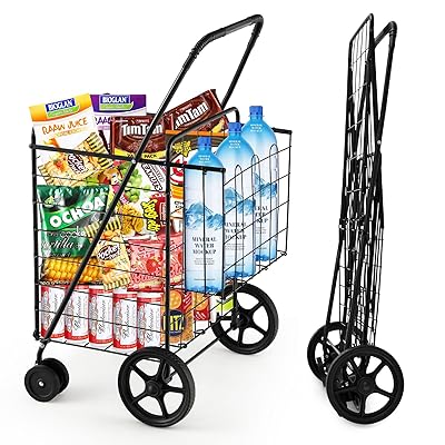 GIANTEX 買い出し手押し車 折り畳み 4輪 耐荷重40kg ショッピングキャリー 買い出し手押し車 大静電容量 納める助けになる 横押し 多役立つこと アウトドア 老いらく者 差し上げ物 積貨委託貨物持っていく 引き越す 買い出し キャン 魚釣り ピクニックに至適 (L-黒いこと)
