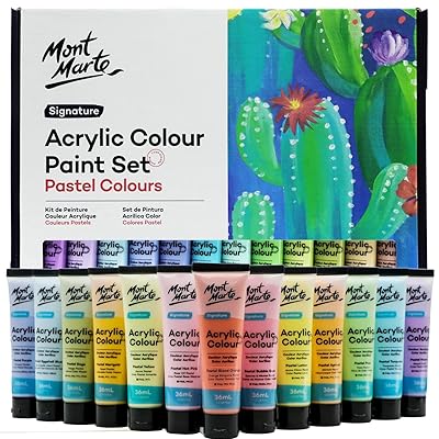 Mont Marte アクリル ペイントセット パステル色 現代的なデザイン、装飾アイテム 24色36ml 素晴らし いセット ファブリック、キャンバス、木製品、レザー、ダンボール、セラミック、紙、MDF、Craftsに最適画像