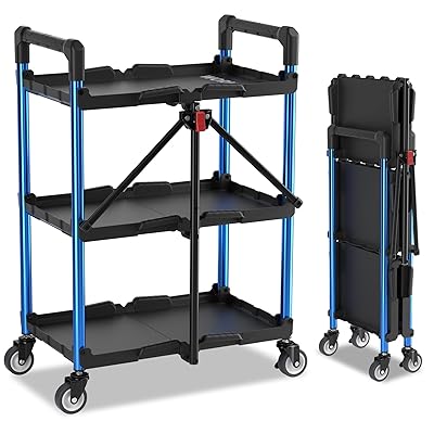 WORKPRO ツールワゴン ツールカート 工具ワゴン 工具カート 折りたたみ 3段式 キャスター付き 合金鋼 総耐荷重95kg 工具収納 整備用 移動 運搬 作業｜Annie Store