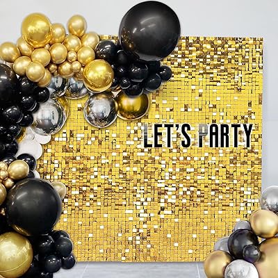 EMART 壁背景スパンコールパネル ゴールド シマー ウォール 背景パネル 写真背景用 パーティー、誕生日、結婚式などに大活躍- 24パック