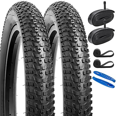 YunSCM 2本セット,20 2.35 タイヤ,20x2.35 58-406 自転車タイヤ + 20x2.10/2.40 チューブ 肉厚 米式バルブ32mm + リムテープ+タイヤレバ,適用 20インチ 2.35 マウンテンバイク、クロスバイク,Y