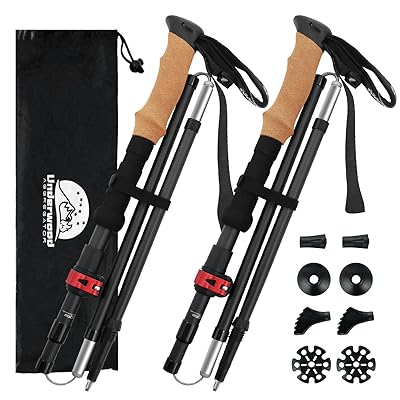 Underwood Aggregator トレッキング極点 炭素 折りたたみ 2本仕掛ける【超軽さ120g/本 納める大きさ38糎】山登り用買い溜める ウォーキング極点 115-135糎自然調整 能力のある納める合切袋付き添い人 男女兼用 山登り ウォーキング アウ