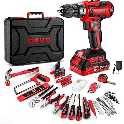 【20V電動ドリル付き】186点本組 工具セット ホームツールセット 家庭用 ツールセット 日曜大工 DIYセット 作業工具セット 家具の組み立て 住まいのメンテナンス用 修理道具セット 便利な収納ケース付き 赤｜Annie Store