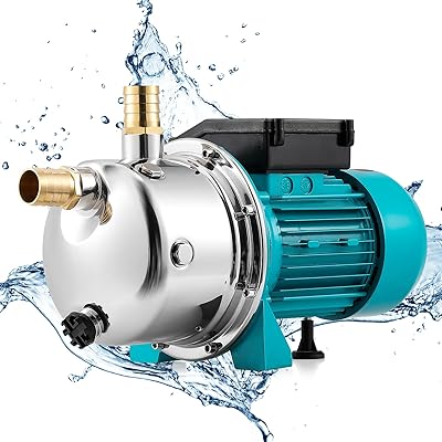 Poafamx 電動掘り井戸揚水機 750W 最大限度給水深8-9ｍ 3200L/H 最大限度揚高35M 自動小銃水 水抜き揚水機 散水揚水機 ステンレス鋼スチール写真 池の水抜き 庭/芝地の水やり 農学灌漑 (750, ワット)