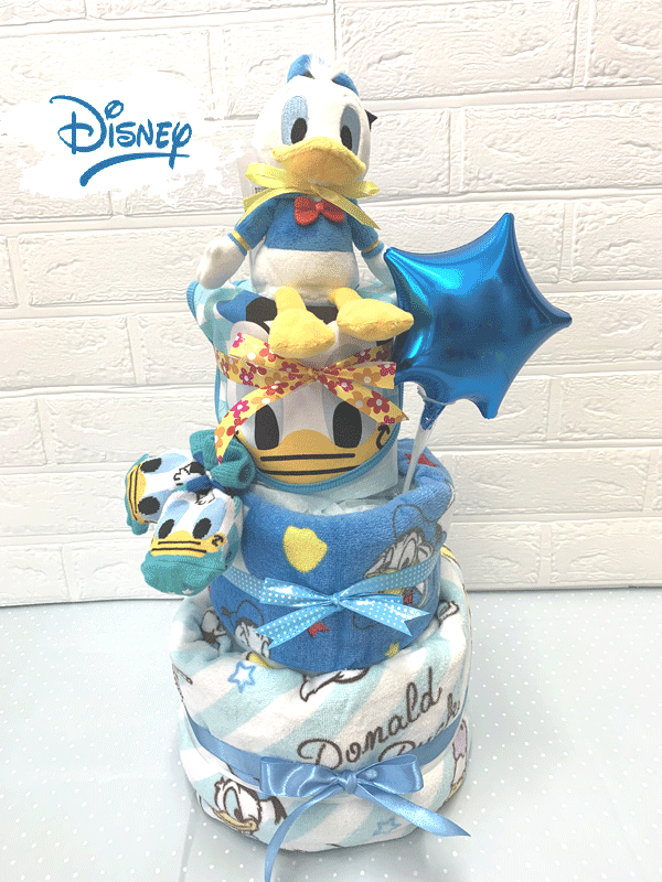 234【出産祝い】【おむつケーキ 3段 】【ディズニー】【ドナルド 】【デイジー】送料無料 名入れ無料即日発送オムツケーキ|おむつケーキの店ベビーアニヴェル