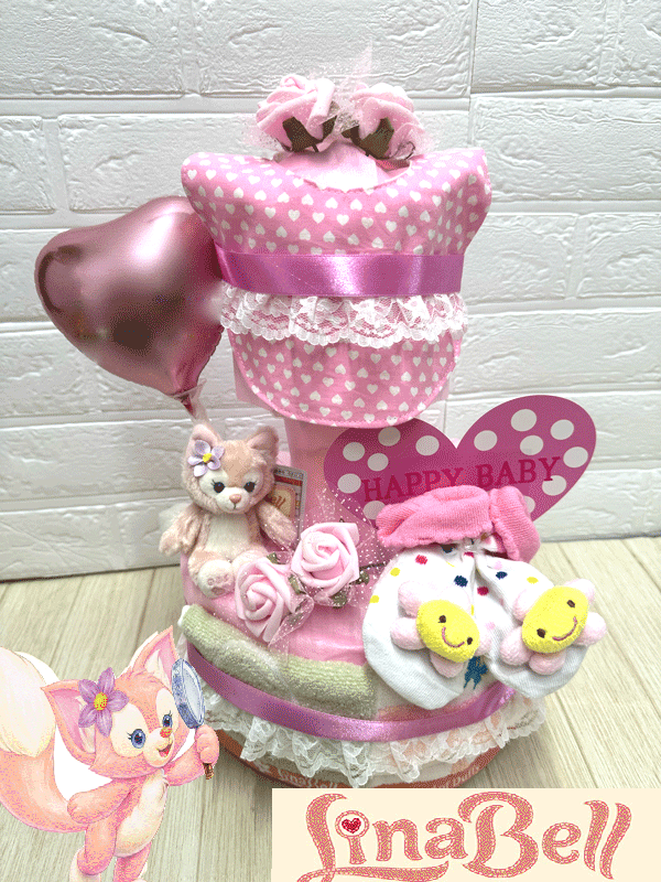 【出産祝い】【おむつケーキ 3段 】【ディズニー】【リーナ・ベル】【ダッフィー】【シェリーメイ】☆327☆送料無料 名入れ即日発送オムツケーキ|おむつケーキの店ベビーアニヴェル