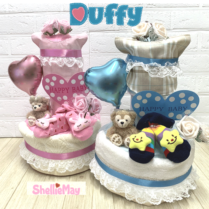 【出産祝い】【おむつケーキ　3段 】 【ディズニー】【リーナ・ベル】【ダッフィー】【シェリーメイ】☆200-1☆ 送料無料 名入れ 即日発送 オムツケーキ