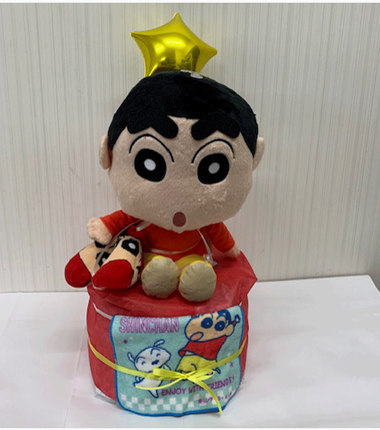 楽天市場 出産祝い おむつケーキ 1段 クレヨンしんちゃん シロ ひまわり 221 名入れ無料送料無料 即日発送オムツケーキ おむつケーキの店ベビーアニヴェル