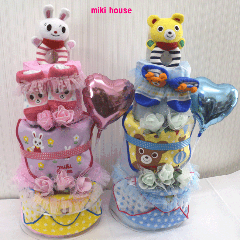 時間指定不可 ミキハウス 出産祝い Mikihouse おむつケーキ 3段 女の子用 男の子用 63 送料無料 名入れ即日発送オムツケーキ 新品即決 Www Lexusoman Com