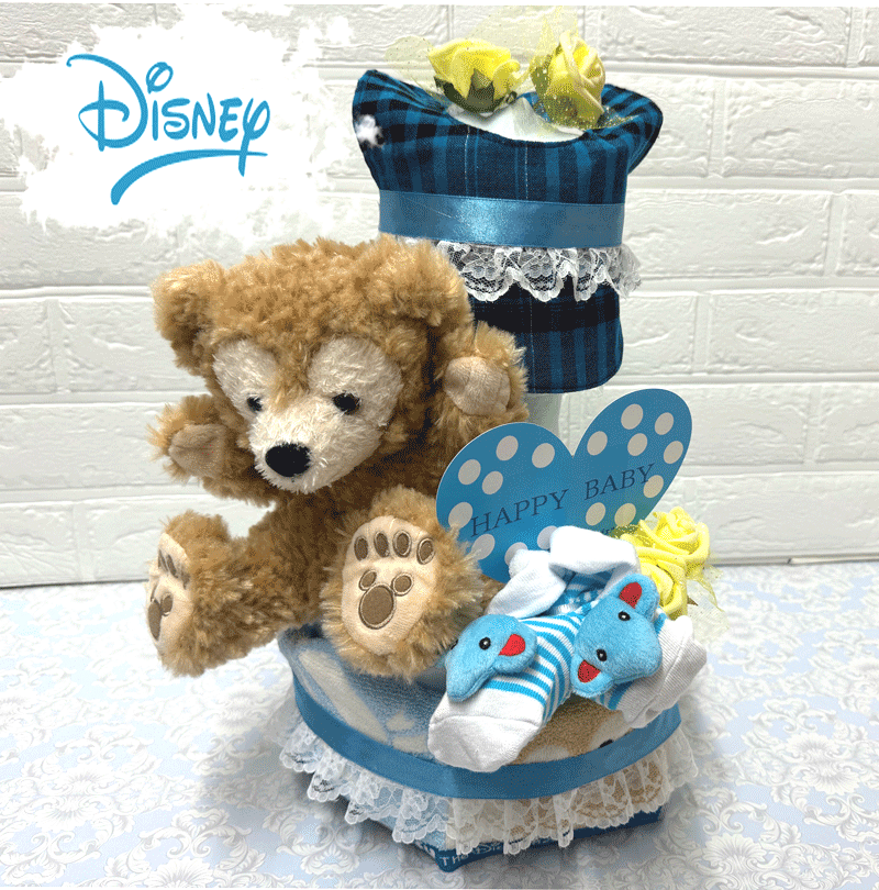【出産祝い】【おむつケーキ　3段 】 【ディズニー】【リーナ・ベル】【ダッフィー】【シェリーメイ】【ステラ・ルー】【ジェラトニー】☆555☆ 送料無料 名入れ 即日発送 オムツケーキ