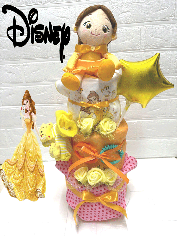 【出産祝い】【おむつケーキ 3段 】【ディズニー】【ベル】プリンセス【女の子用】☆288☆送料無料 名入れ無料即日発送オムツケーキ|おむつケーキの店ベビーアニヴェル
