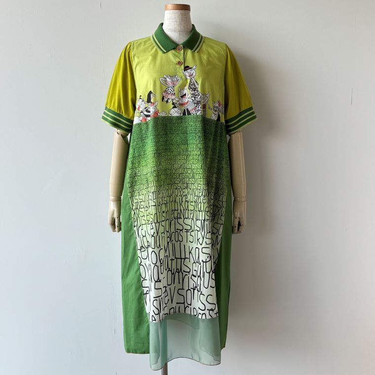 OLLEBOREBLA アルベロベロ　ニットワンピース　刺繍　カエル　豚　黄色 OLLEBOREBLA アルベロベロ ニットワンピース 刺繍 カエル 豚 黄色