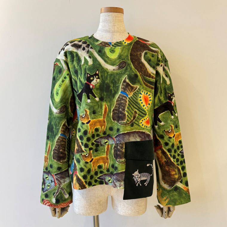 【40％OFF SALE】 アルベロベロ(Alberobello)オレボレブラ Catプリントシリーズ ストレッチカットソー（グリーン） 【2025 WINTER COLLECTION】 送料無料 12,870円