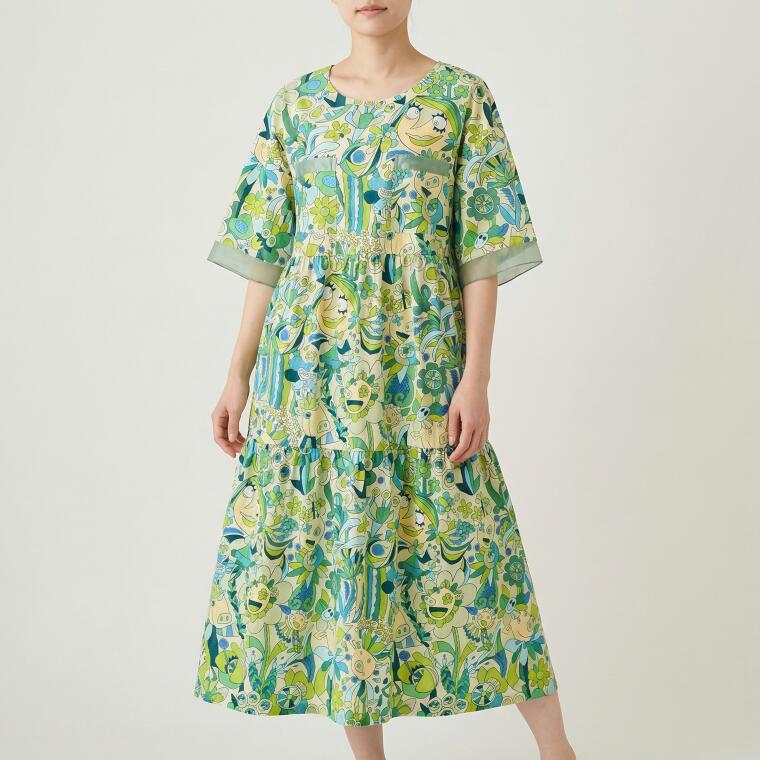 アルベロベロ(Alberobello)オレボレブラ ぶたさん&フラワーキャラクタープリント ワンピース（グリーン） 【2026 SPRING COLLECTION】 送料無料