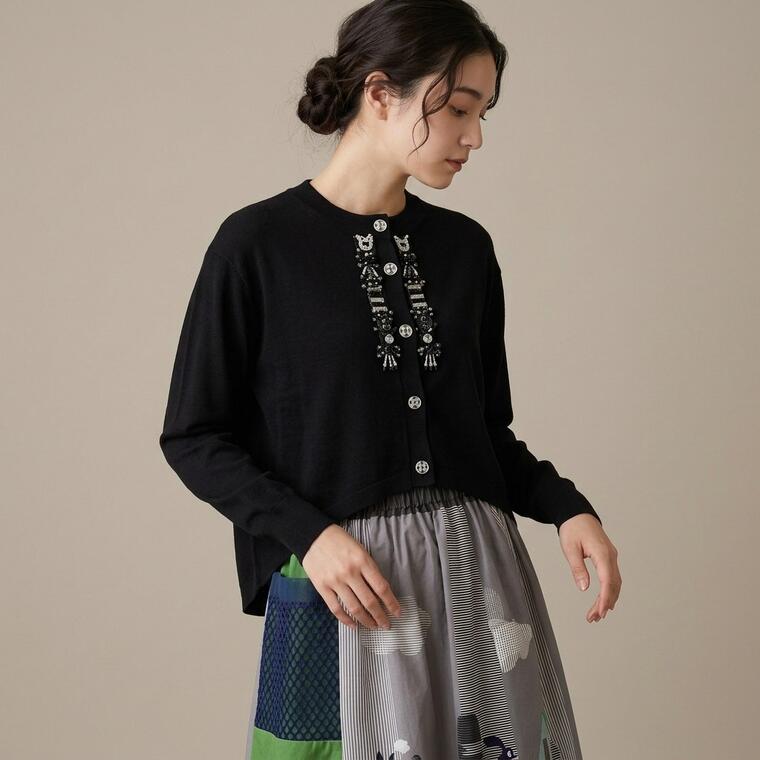 【楽天市場】アルベロベロ(Alberobello)オレボレブラぶたさんモチーフ＆ビーズ刺繍入り ニットカーディガン（クロ）【2026 ...