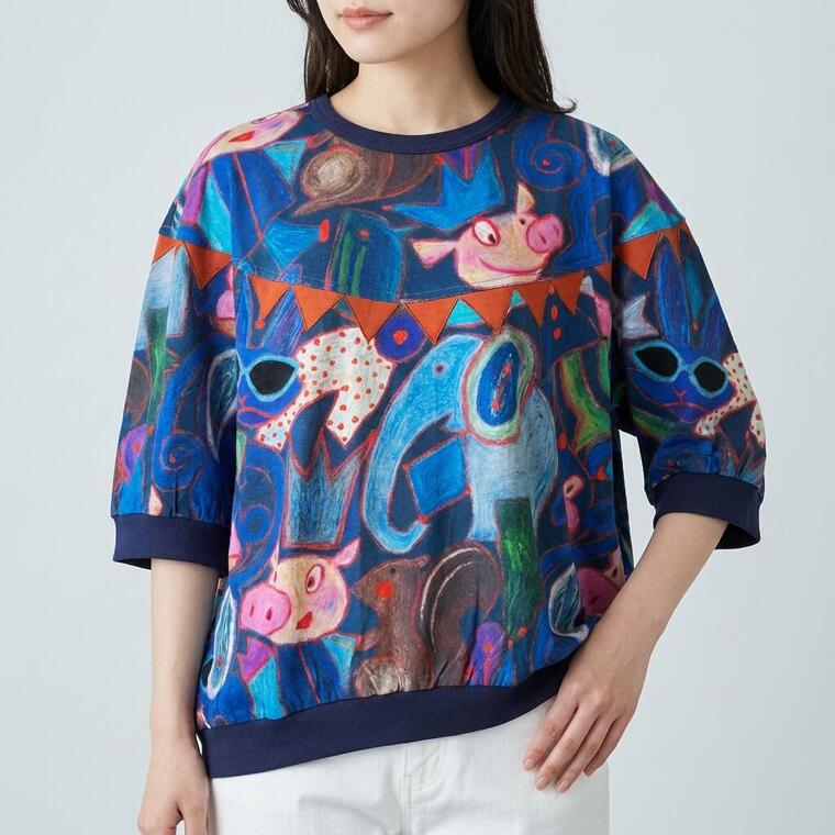 【30％OFF SALE】アルベロベロ(Alberobello)オレボレブラぶたさん&アニマルクレヨンプリント 天竺 カットソー（コン&times;オレンジ）【2026 SUMMER COLLECTION】送料無料｜Ann selection 13,860円