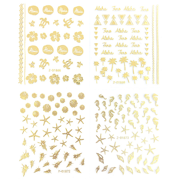 楽天市場 定番デザインが揃った ゴールド ハワイアン ネイルシール 1枚 D1 1868 69 72 73 海 アロハ ホヌ シェル タツノオトシゴ ヒトデ ヤシの木 ハイビスカス ネイル用品 スターフィッシュ サマー 夏ネイル マリン ネイルアート ジェルネイル ネイル用品