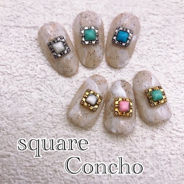 楽天市場 人気商品 ワンポイントに最適 当店オリジナル商品 ネイルパーツ コンチョ スクエア 天然石 メタル ゴールド シルバー 10個入 Q5 ネイル ネイルパーツ ネイルアート ゴールド シルバー エスニック ネイティブ コンチョネイル ターコイズ