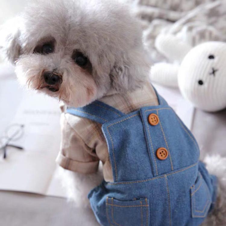 ドッグウエア チェック柄 小型犬 夏 猫服 中型犬 シャツ 女の子 春 デニム 犬服 重ね着風 ペット服 サロペット