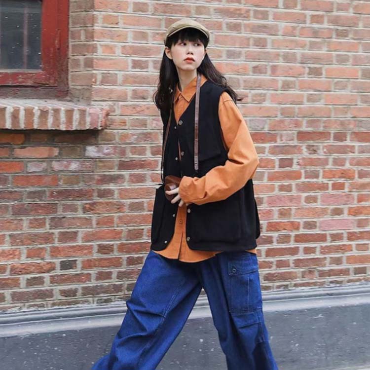 半額品 韓国 ストリート ファッション フィッシング ベスト ブラック