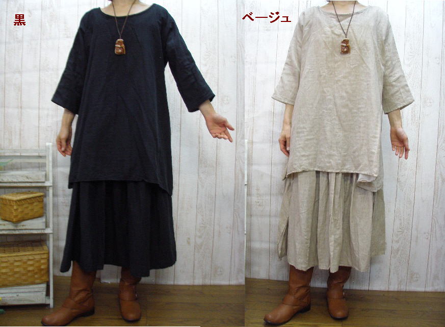 日本製♪Wガーゼ・テントラインチュニワンピース/Ｍ～５Ｌ