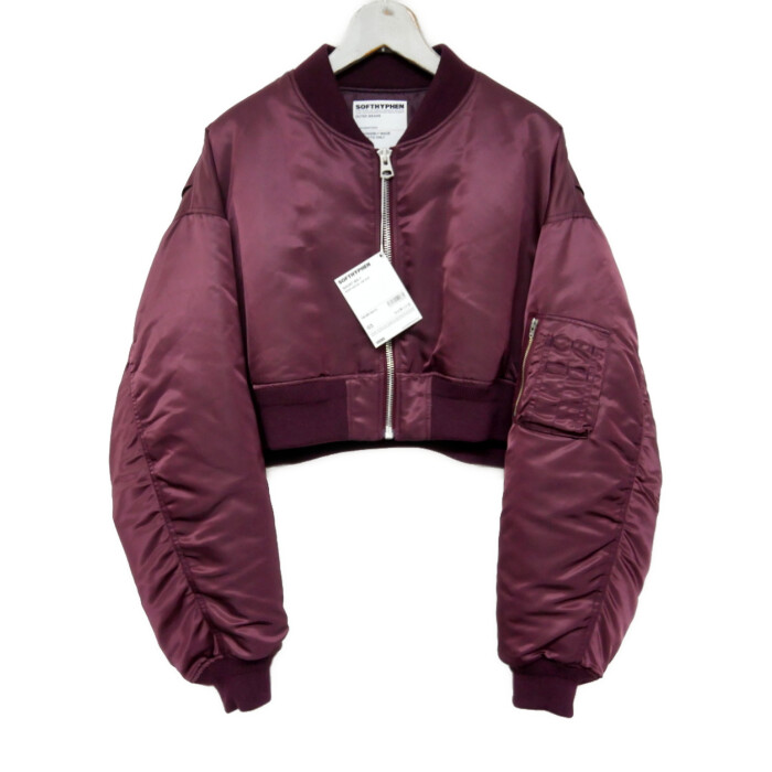 SOFTHYPHEN ソフトハイフン 国内正規 24AW SHORT MA-1 ショート丈ボンバージャケット フライトジャケット クロップドレングス MGMFJ243104-048 BURGUNDY バーガンディ ボルドー 03【中古】
