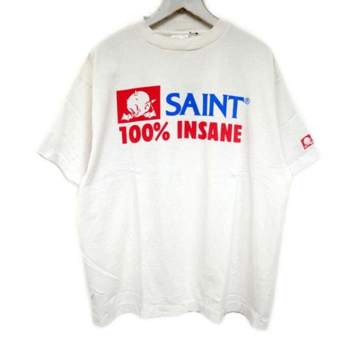 SAINT MICHAEL セントマイケル 国内正規 25SS SS TEE INSANE S/S T-SHIRT Tシャツ ビンテージ加工 SM-HR8-0000-026 WHITE ホワイト 白 L【中古】